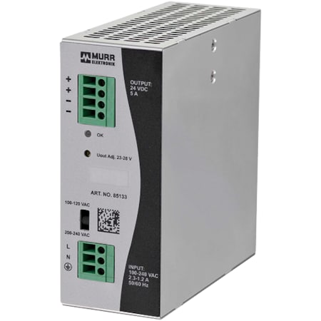 Murrelektronik ECO-RAIL-2 POWER SUPPLY 1-PHASE, IN: 90 . 132 VAC / 173 - 264 VAC OUT: 24V/5ADC 85133